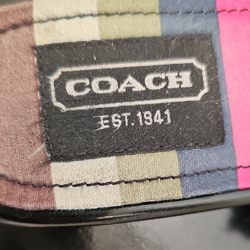Coach Carra Signature C Size 7 Faux Fur Trim Slide Slippers Legacy Stripe - Picture 3 of 8